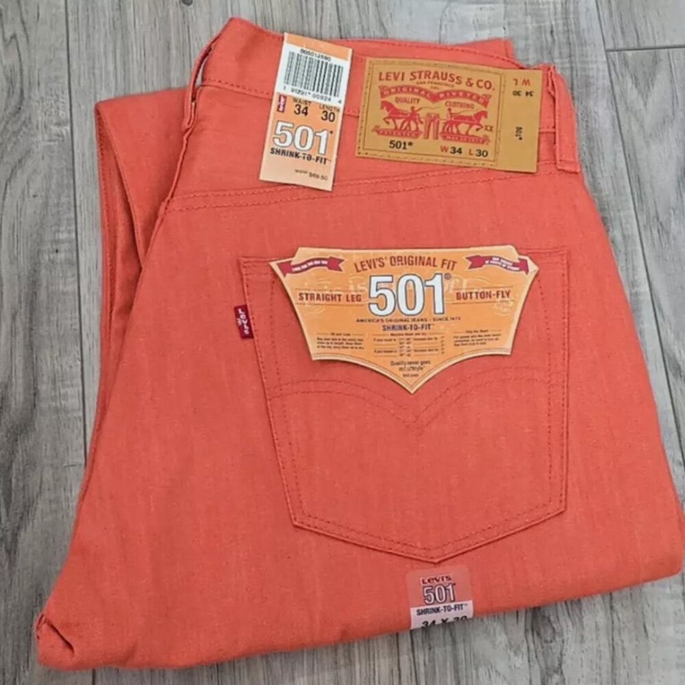 Levi's Original Shrink To Fit 501 Button Fly Straight Coral Red Jeans 34x30